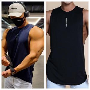2025 New Mens Sport Vest Breathable Sleeveless Running Training Casual Fitness Clothes round Neck Loose Elastic Cotton Blend