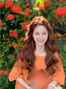 Orange Shoulder Short Sleeve T-Shirt Womens Summer Stylish Niche Style Fancy Chic Sweet and Spicy Tea Tea Tops Ins