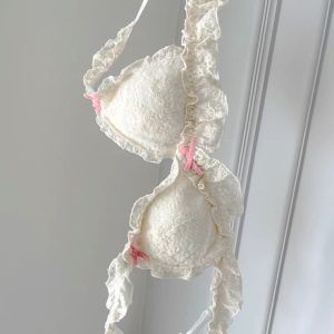 Cute Pure Desire Japanese Style Girls Underwear Wireless Thin Summer White Bra Set Student Lace Trim Bra Ensemble