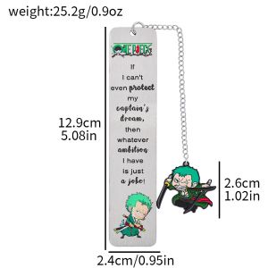 One Piece Metal Bookmark with Luffy/Zoro Character Charms & Quotes Anime Gift for Fans Ideal for Manga Readers