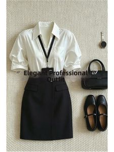 V.C.I | White V-neck Short Sleeve French Style Career Shirt