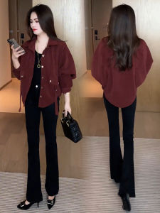 Áo Khoác Ngắn Nữ Dáng Rộng Tay Cánh Dơi Thanh Lịch Mùa Thu 2024 Áo Khoác Ngoài Thường Ngày Bằng Vải Polyester Dài Tay