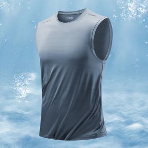 Mens Round Neck Sleeveless T-Shirt Fashion Casual Summer Cool Running Sports Elastic Top for Young And Middle-Aged