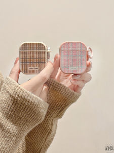 Qigan Maillard Brown Plaid Airpods3 Headphone Case Sets 2pro Two and Three Generations New Arrival Applicable to Apple Wireless Bluetooth Leather Soft Case Pink Niche Style Fall and Winter Goddess Temperament