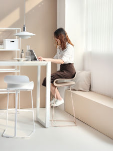 Modern Minimalist Bar Chair Comfortable High-Backrest Footrest for Front Desk Cashier Area Home Use Rest Zone Plastic Material