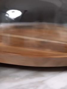 Tempat Kue Acacia Round Wooden Rotatable Cake Stand & Piring Kue dengan Penutup Kaca