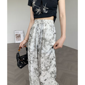 High Waist Wide Leg Pants Womens Summer Thin Cotton Linen Loose Fit Casual Straight Leg Dyeing Pants White Casual Trousers