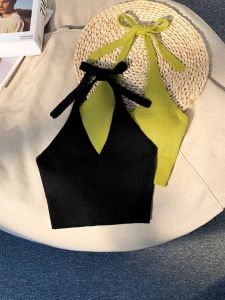 Dopamine Girls Summer Knitted Sleeveless Vest Inner Wear Childrens Clothes for Baby Girls V-neck Cotton Blend Short Sleeve Top