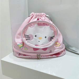 Adorable Cat Swimming Bag Children Dry Wet Separation Large Capacity Waterproof with Shoe Compartment Swimsuit Storage Bag Dual Shoulder Travel Bag