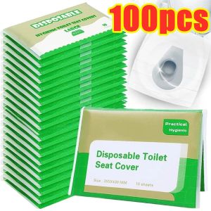 100pcs Disposable Toilet Seat Covers Hygenic Disposable Large Size Flushable Wood Pulp Mini Portable Package Travel Single Pack Toilet Seat Cushion Cover Paper for Bathroom Travel Accessories Kids Adults Toilet Seat Covers