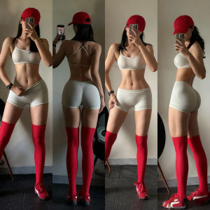 Shockproof Fitness Sports Bra And Yoga Shorts Set High Waist V Back Womens Underwear Breathable Quick Dry Ultra Elastic