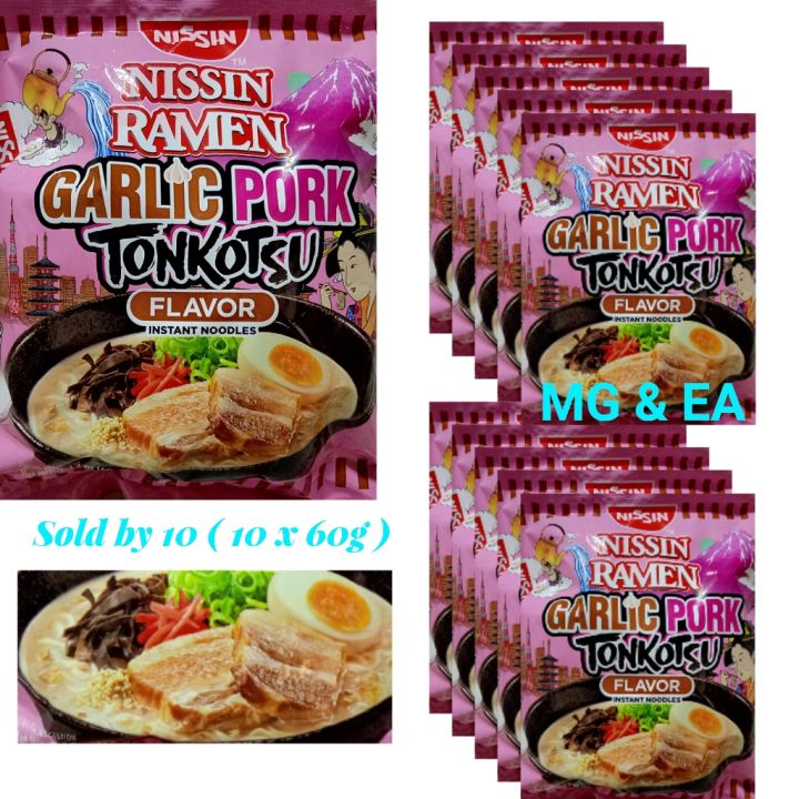 Nissin Ramen Instant Noodles. Garlic Pork Tonkotsu flavor. 60g in every