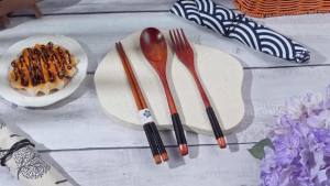 1pc Wooden Chopsticks Fork Spoon Three-piece Set Twine Japanese-style Tableware Kitchen Home Chopsticks Fork Spoon Cutlery Set