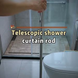 Adjustable Stainless Steel Square Shower Curtain Rod & Non Punched Anti Slip Clothing Rod