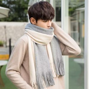 Scarf Mens and Womens Winter Korean Style All-Matching Warm Scarf Color Matching Knitting Wool Shawl Thickened Neck Protection Couple Scarf