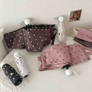 Cute Polka Dot 5-Fold Capsule Umbrella Manual Anti-UV Parasol Compact for Daily Use & Travel