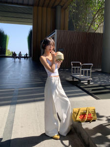 ChenMiFan Womens Casual Pants Wide Leg Drapey Straight Cut High Waist Long Pants Loose Fit Cotton Spring Summer Autumn