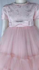 Big Joy Girls Formal Party Gown Hallie with Layered Raffles Design with Pearl Peach for Ages 4 to 10 Years Old 563103