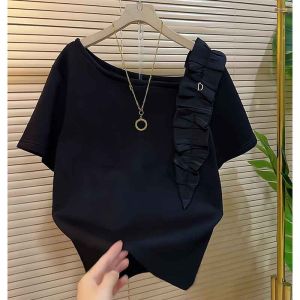 เสื้อยืดแขนสั้นทรงสลิมฟิตสำหรับผู้หญิง ดีไซน์เก๋ไก๋ คอลเลกชันฤดูร้อน 2025 เสื้อเชิ้ตคอตตอนสไตล์เกาหลี ทรงหลวม สไตล์ทำงาน