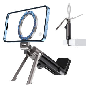 Desktop Adjustable Magnetic Phone Holder Handsfree Airplane Phone Holder Rotation Foldable Desk Clamp Bracket