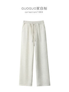 Womens Winter Fleece Lined Casual Trousers Loose American Straight Leg Sweatpants High Waist Cotton Blend Wide Leg Pants