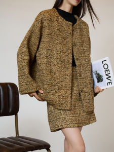 Vintage Tweed Coat and Skirt Set Elegant Fashion Style Winter Wear