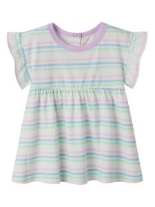 Organic Cotton Princess Dress for Girls with Plant Dyeing And Bell Sleeves Striped Summer Autumn Clothes for Babies And Toddlers