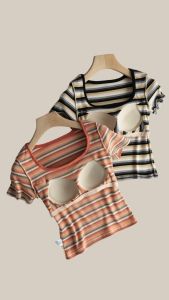 Duga Top Shirt เสื้อยืด แขนสั้น คอรูปตัวยู มีบราในตัว ไม่ต้องใส่บรา ไม่ต้องติดซิลโคน สะดวกสบายขึ้น