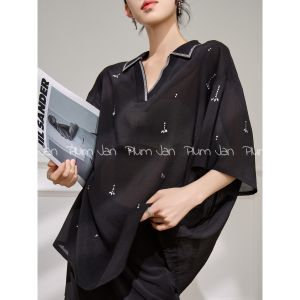 PlumJan | Unique Loose French Style Sparkling Short Sleeve Shirt