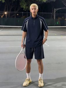 OUMULONG | Navy Silk-like Quick-dry Mens Sports Set