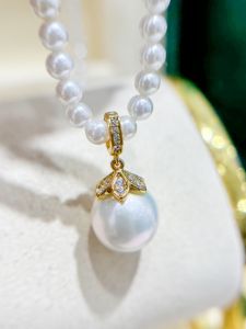 จี้ลูกปัดมุก DIY สีเงินแท้ S925 จี้โซ่คอรูปตัว O สีทองและสีเงิน ขนาด 10-15 มม. อุปกรณ์ทำเครื่องประดับ