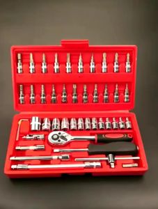 SHENAR ALAT SOCKET TOOLS 46 PCS DENGAN OBENG CAR REPAIR TOOLS RING L MOTOR MOBIL KUNCI 1/4\\\" KIT SET