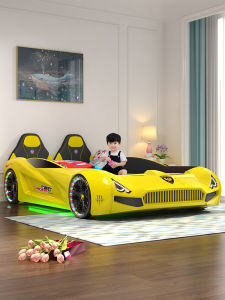 Childrens Racing Car Bed with Guardrail Cartoon Design Boys Car Bed 3-6 Years Old Bedroom Furniture Easy Installation