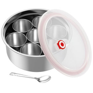 Masala Dabba Spice Box Stainless Steel Spice Storage Container with 7 Compartments Indian Spice Box with Transparent Lid & Spoon