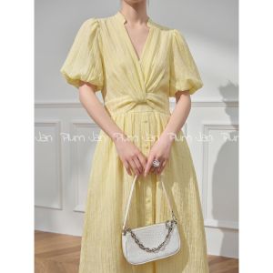 PlumJan | Đầm T Tay Bồng Chất Liệu Sang Trọng Pháp