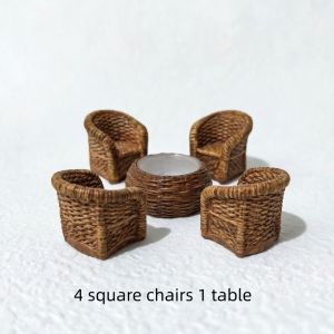 Bamboo Woven Resin Tea Table Mini Coffee Frog Rocking Chair Resin Desk Decor Stress Relief Desktop Figurine Home Decoration