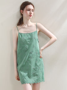 XEXZ | ชุดนอนผ้าไหมคอตตอนลูกไม้เซ็กซี่ Pure Desire ชุดนอนแขนกุด กระโปรงทรงเอ ชุดเดรสสำหรับใส่ในบ้าน ฤดูร้อน 2025