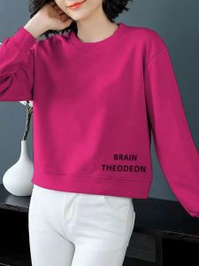 เสื้อสเวตเตอร์คอตตอนสั้นฤดูใบไม้ร่วง ทรงเข้ารูป ทรงเข้ารูป แขนยาว ปกตั้ง คอกลม ไม่มีหมวก เสื้อคลุมกันหนาวสำหรับผู้หญิง เสื้อคลุมกันหนาวฤดูใบไม้ร่วง/ฤดูใบไม้ผลิ