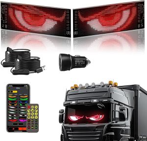 For Truck Car Devil EyesLED Matrix Pixel Panel LightScrolling Bright Advertising LED Signs Flexible with Car Charger Bluetooth APP Control DIY Text Animation Programmable LED Scrolling Sign for Car Windshields