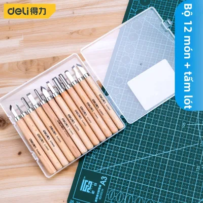 deli | Bộ Dao Khắc Gỗ Lưỡi Tam Giác Dành Cho Người Mới Bắt Đầu