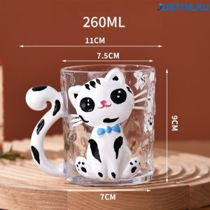 JUSTINLAU Three Dimensional Animal Cute Cat Orange Cat Cup Glass Suitable for Couples Cute Cartoon Milk Juice Coffee Cup Mug