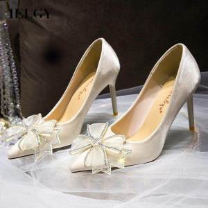 IELGY womens high heels 7cm stiletto elegant bowknot rhinestone pointy toe shoes