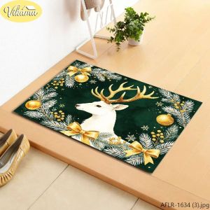 VIKAMA Affordable Luxury Reindeer Christmas Rug Non Slip Absorbent Indoor Outdoor Entryway Mat Washable Home Decor Festive