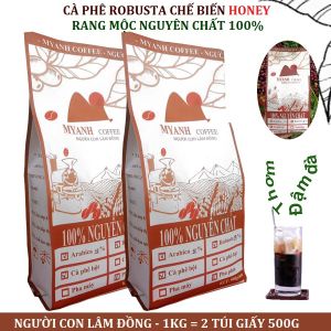 1kg hạt cà phê rang mộc nguyên chất - 80% Robusta 20% arabica - Cafe sạch Lâm Đồng - Myanh coffee