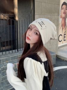 Warm Knitted Woolen Hair Cap Postpartum Face Slimming Knit Hat Womens Style Non-Folding Thickened Winter Cap Breathable