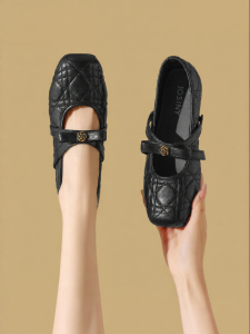 Josiny | Inner Heel Height Mary Jane Shoes Black Diamond Lattice Single Flat Shoes