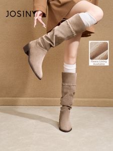 Josiny | Warm Brown Pointed Toe Long Boots