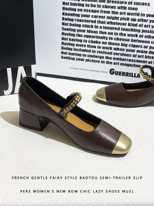 Retro Spliced สี Mary Jane รองเท้าเดี่ยว ผู้หญิง ฤดูใบไม้ร่วง ใหม่หัวเหลี่ยมส้นหนา น้ำหนักเบา นุ่ม หนัง รองเท้าส้นสูง