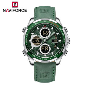 NAVIFORCE Watch for Men Original Waterproof Digital Wristwatch Outdoors Sporty Chronograph Genuine Leather Watch LCD Luminous Display Relo