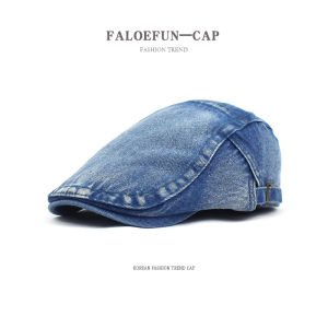 FALOEFUN Vintage American Street Style Hat for Women Comfortable Breathable Denim Beret Hat with Short Eaves Spring Summer Autumn Winter